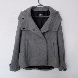 Zara Basics Wool Blend Hooded Grey Coat